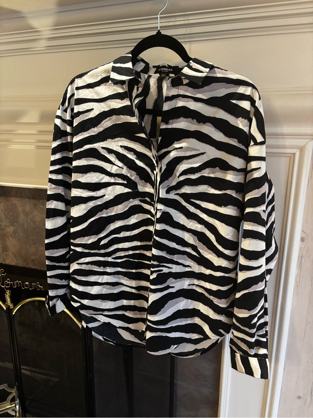 Express Black and White Zebra Print Button-Down Shirt